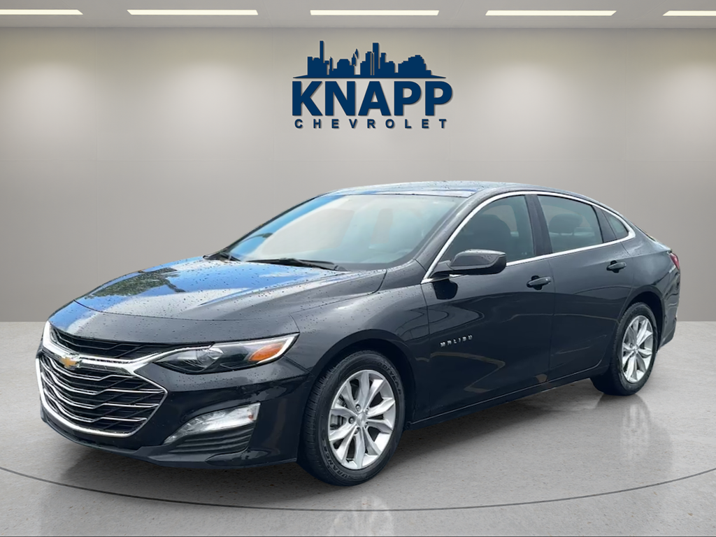 2025 Chevrolet Malibu LT in Mosaic Black Metallic — front three-quarter view