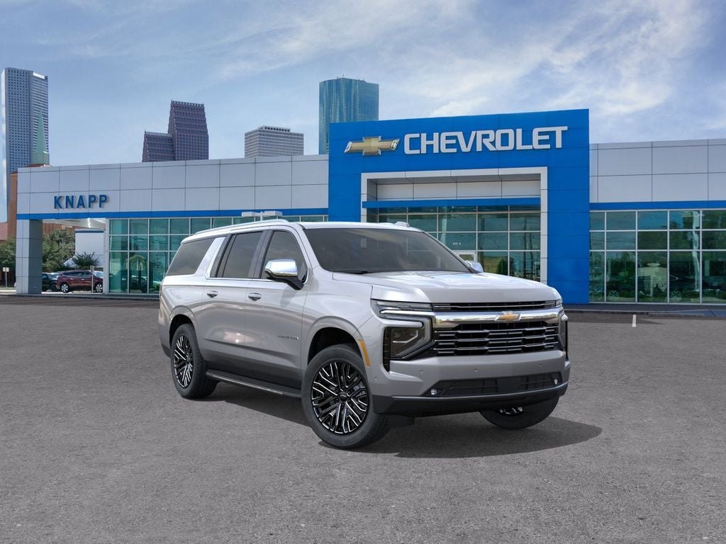 2026 Chevrolet Suburban Premier in Sterling Gray Metallic — front three-quarter view