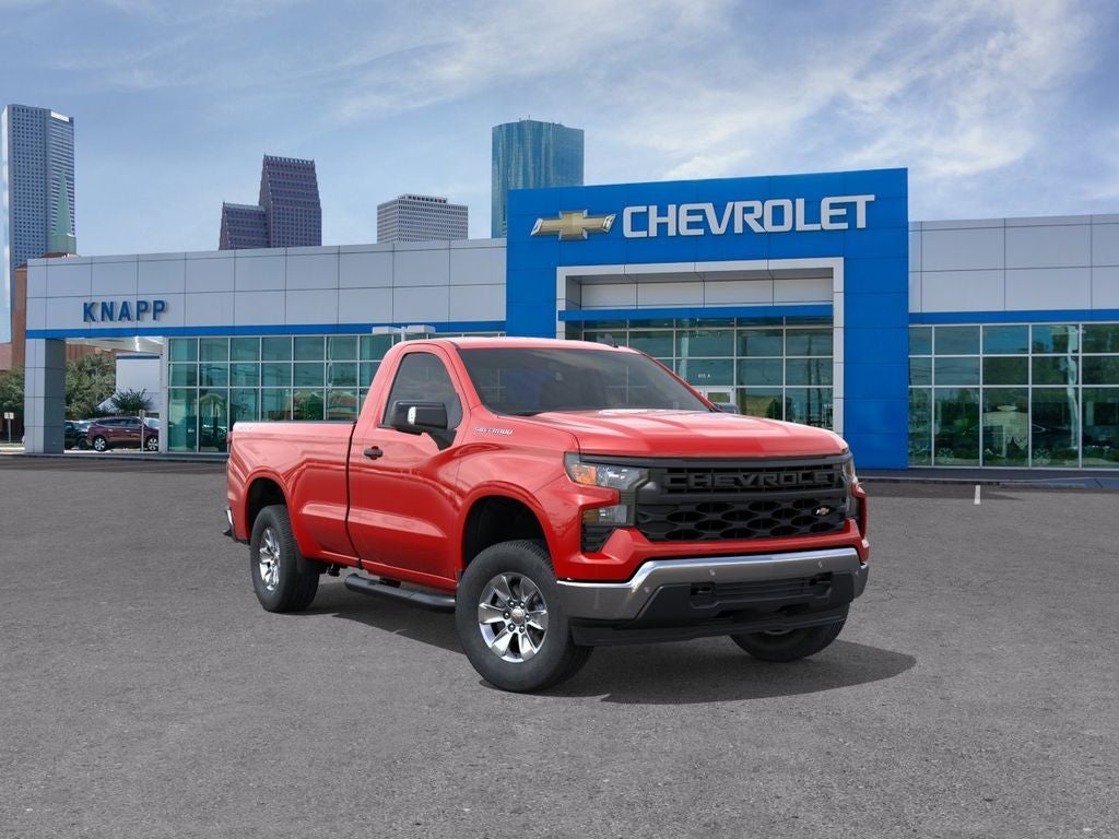 2025 Chevrolet Silverado 1500 Work Truck in Red Hot — front three-quarter view
